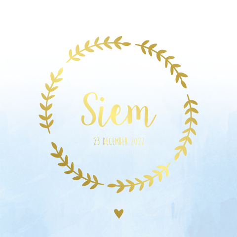 Geboortekaartje jongen met blauwe watercolor en olijftakjes