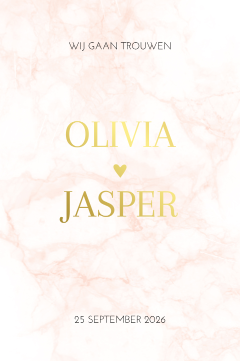 Trouwkaart marmer klassiek roze met goudfolie