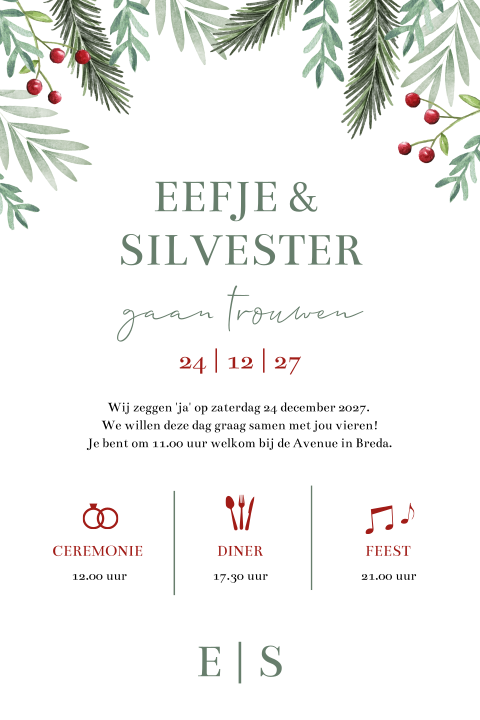 Trouwkaart kerst winter watercolor takjes