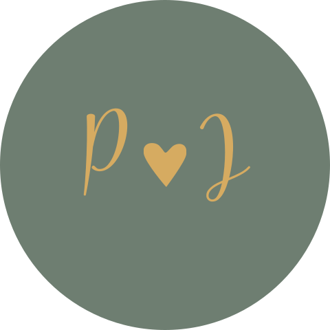 Sluitsticker trouwkaart Peter & Jessica groen initialen goud hartje