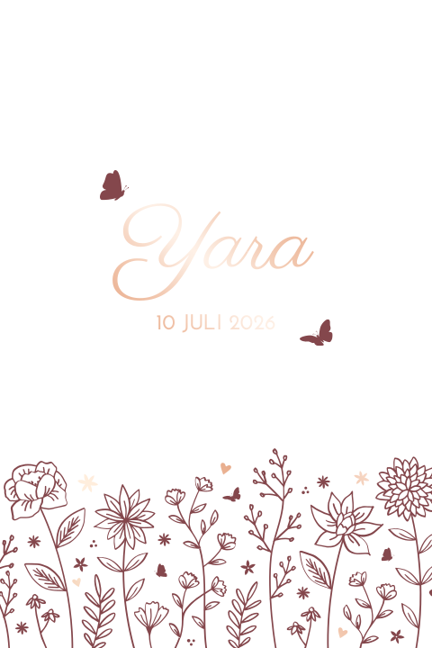 Geboortekaartje kalkpapier vel voorzijde met rosefolie & bloemen