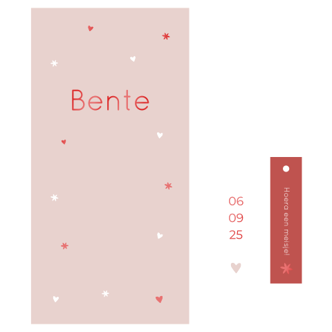 Geboortekaartje labelkaart roze rood bloemen labels hoogglans