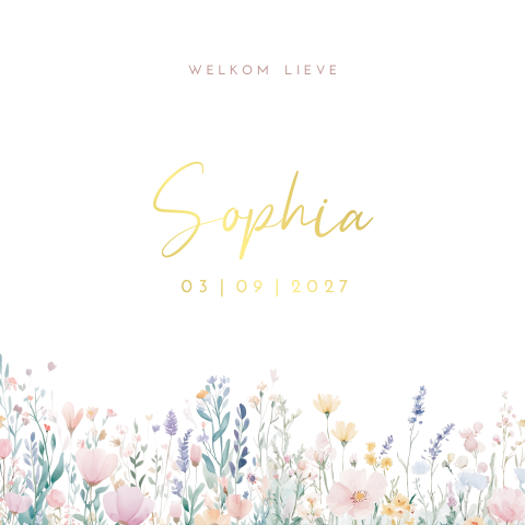 Geboortekaartje meisje bloemen watercolor lief