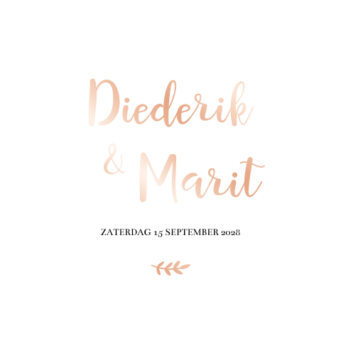 Trouwkaart wit chique sierlijke rosefolie letters