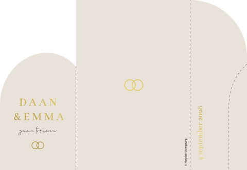 Trouwkaart mapje boogvorm deurtjes beige goudfolie 