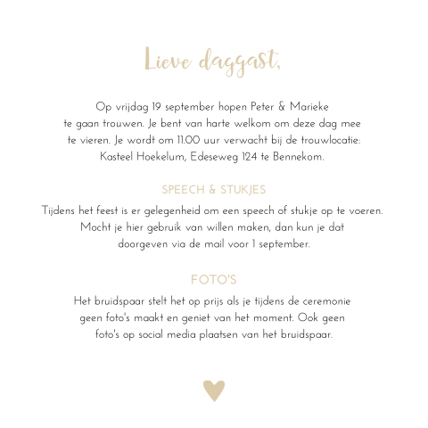 Ceremoniemeester kaart modern beige wit hartje