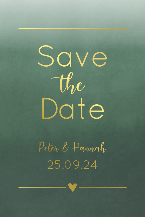 Save the Date - donkergroene watercolor & goudfolie