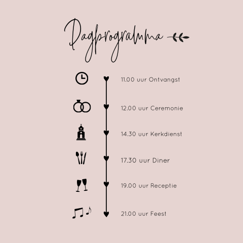 Trouwkaart pocketfold inlegkaart oud roze modern daggast