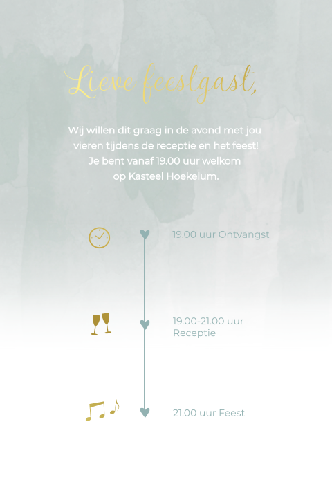 Pocketfold inlegkaart feestgast programma watercolor goudfolie