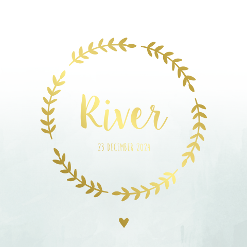 Geboortekaartje met watercolor achtergrond en olijftakjes neutraal