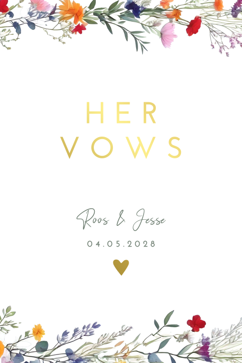 Geloftenboekje bruiloft goudfolie Wildflower love her vows