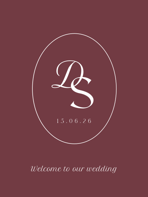 Welkomstbord bruiloft burgundy trouwlogo