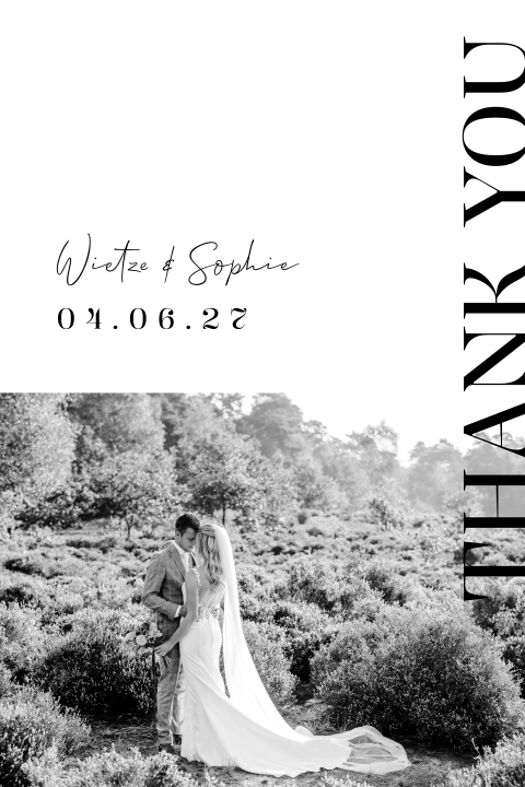 Bedankkaart bruiloft foto modern zwart wit