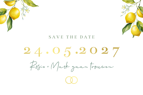 Save the date kaart citroen goudfolie