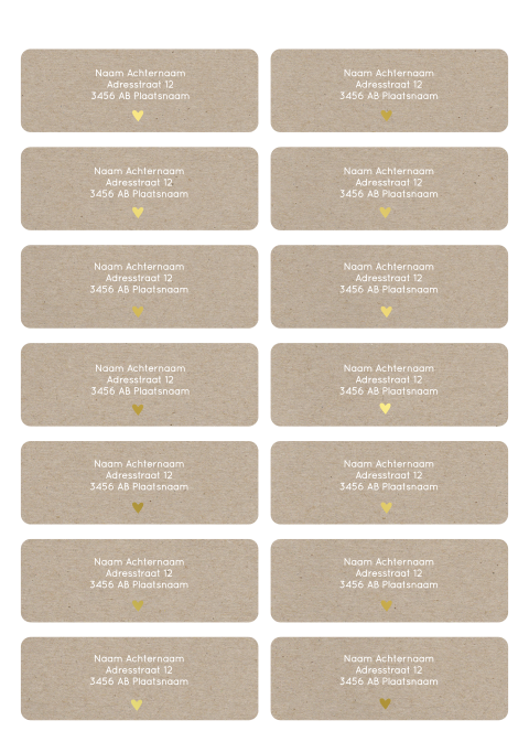 Adresstickers geboortekaartje Sofie labels met goud hartje