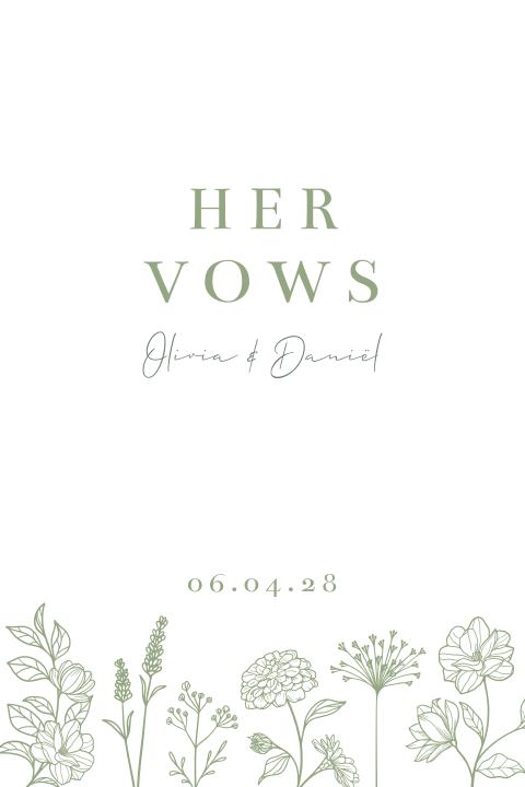 Geloftenboekje bruiloft bloemen groen her vows