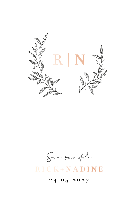 Save the date trouwlogo takjes krans rosefolie