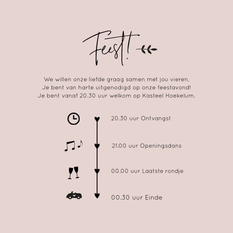 Trouwkaart pocketfold inlegkaart oud roze modern feestgast