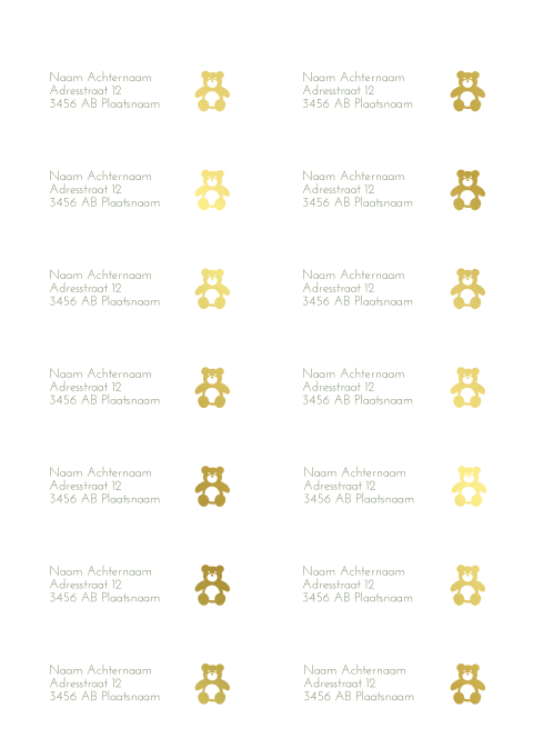 Adresstickers geboortekaartje rond Sebas beertje