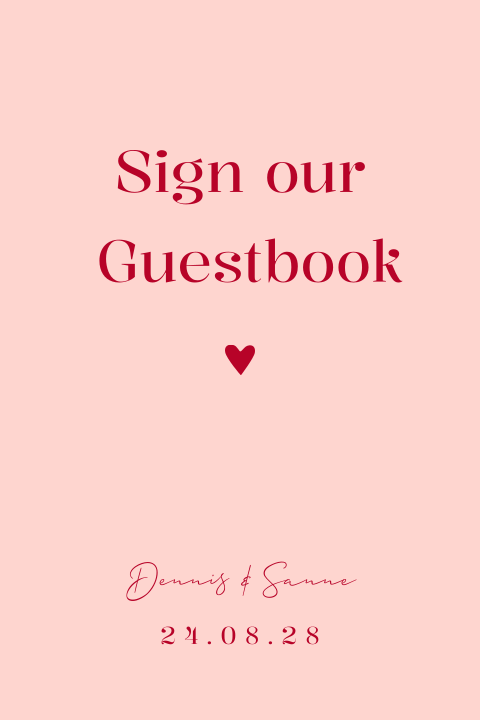 Kaart bij gastenboek - pink love