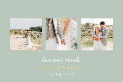 Bedankkaart bruiloft groen goudfolie foto Green Elegance