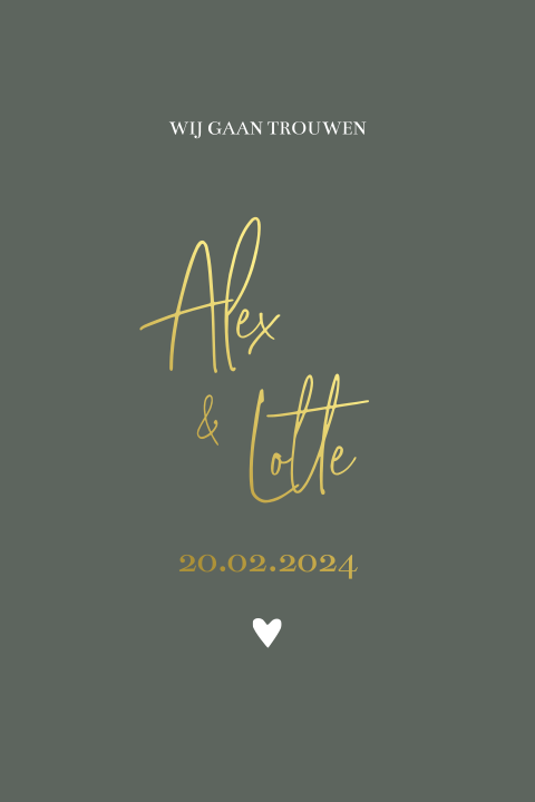 Trouwkaart romantisch donkergroen goudfolie sierlijk