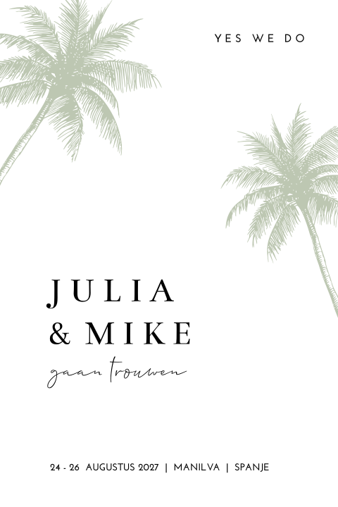 Trouwkaart buitenland bruiloft palmbomen