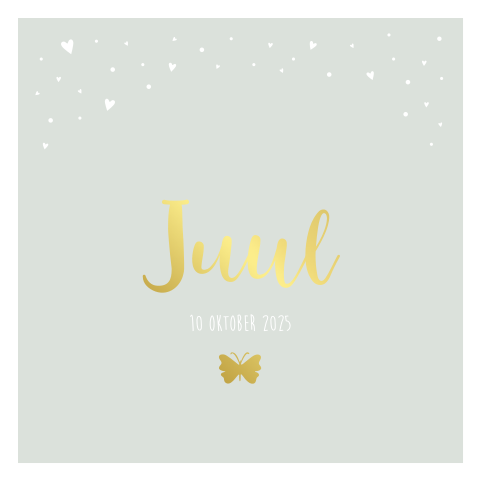 Geboortekaartje meisje hartjes vlinder neutraal