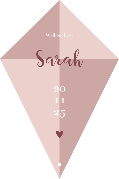 Geboortekaartje stans vorm vlieger oudroze