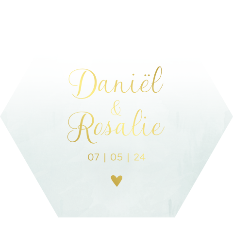 Trouwkaart zeshoek vorm mint watercolor met goudfolie