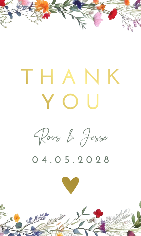 Label bedankjes bruiloft bloemen goudfolie Wildflower love