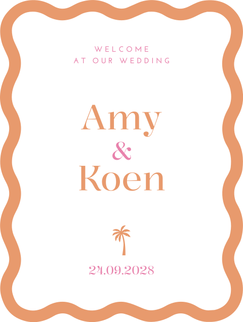 Welkomstbord bruiloft golf oranje Wavy Colors