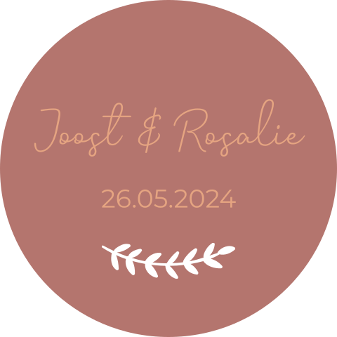 Sluitsticker trouwkaart Joost & Rosalie roest bruin takje