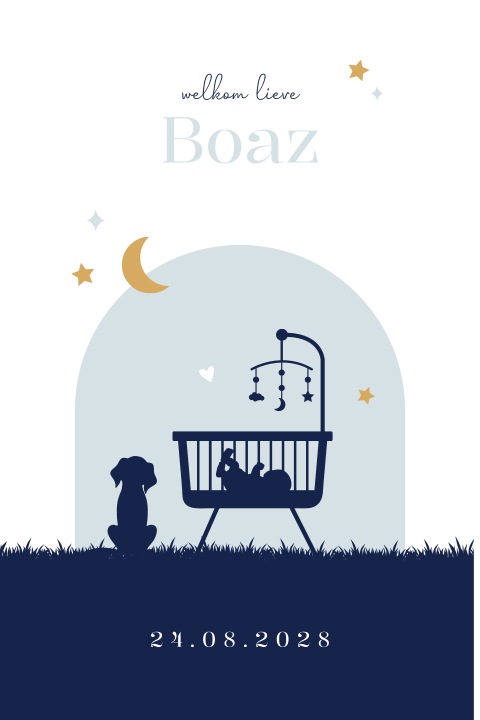 Geboortebord dubbel 60x40 Boaz wiegje silhouetten