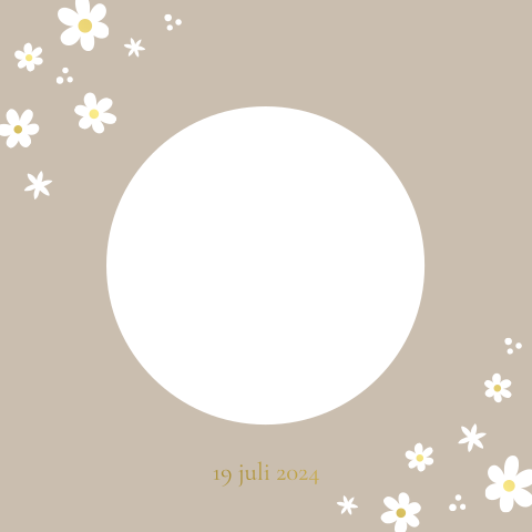 Geboortekaartje tweeling met doorkijkje cirkel en bloemen in goudfolie