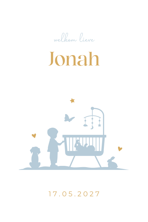 Geboortebord dubbel 60x40 Jonah boogvorm wieg silhouet