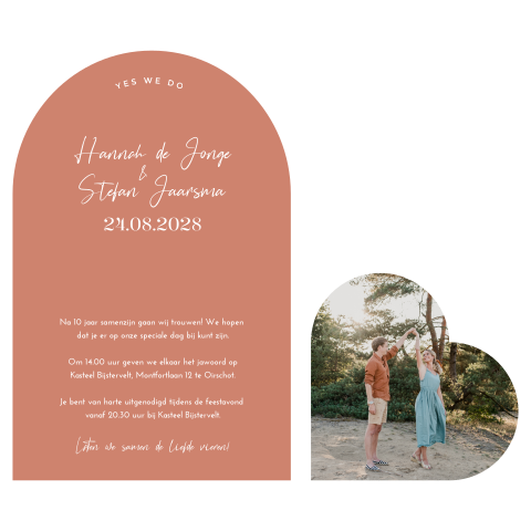 trouwkaart labelkaart foto modern terracotta