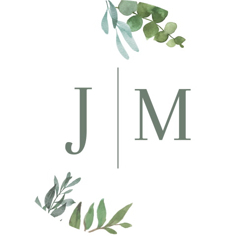 Sluitsticker trouwkaart Jessica & Martin wit botanisch initialen