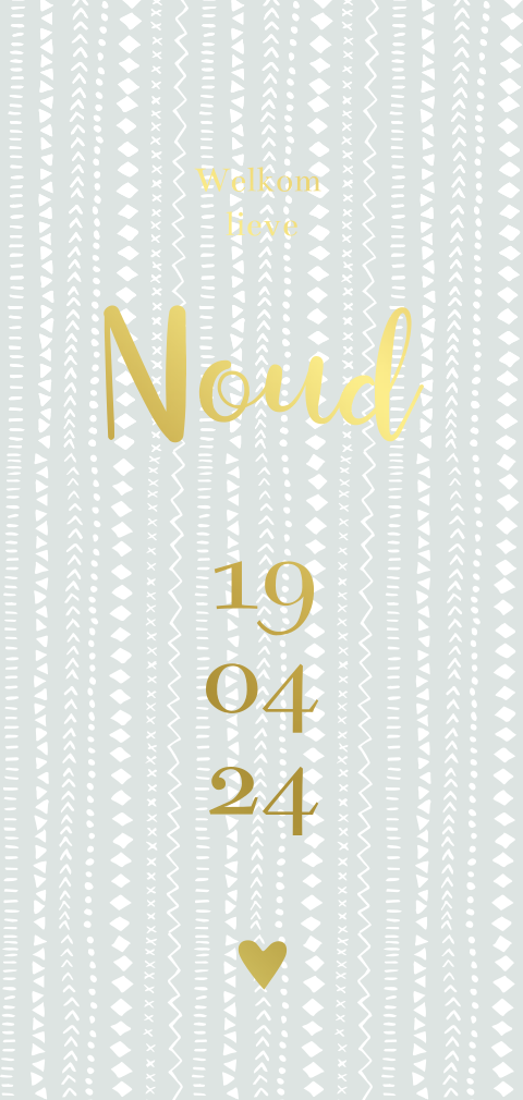 Geboortekaartje jongen mintgroen patroon met goudfolie