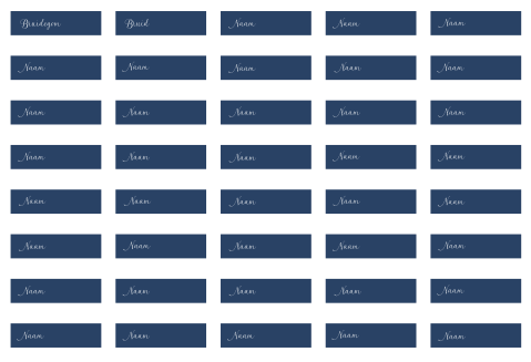 Naamkaartjes bruiloft labels donkerblauw sierlijk - 40 stuks 7,5x2 cm