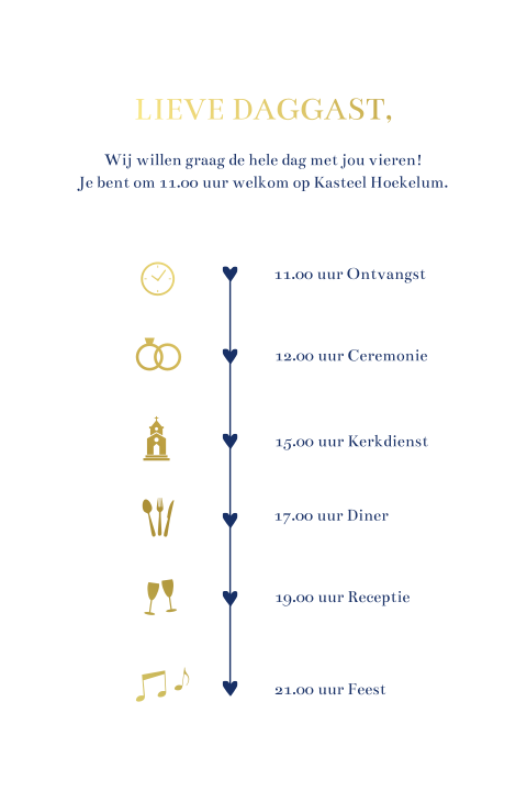 Pocketfold inlegkaart daggast programma trouwkaart goudfolie
