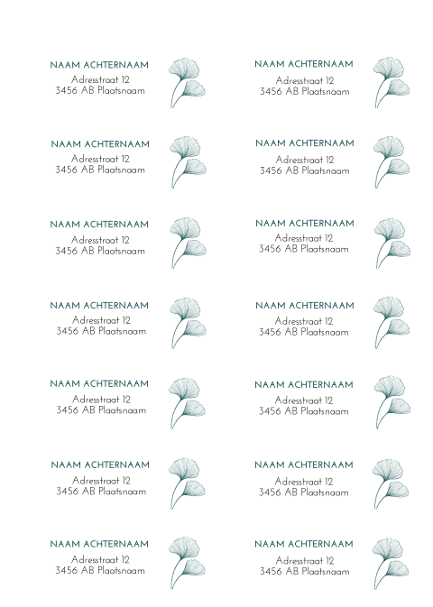 Adresstickers trouwkaart rond Ginkgo Green