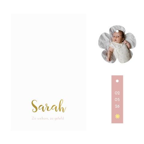 Geboortekaartje meisje labelkaart bloem foto