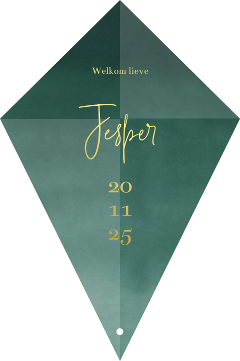 Geboortekaartje stans vorm vlieger met goudfolie