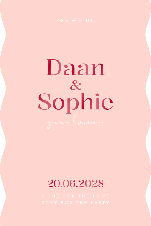 Trouwkaart modern golf roze rood