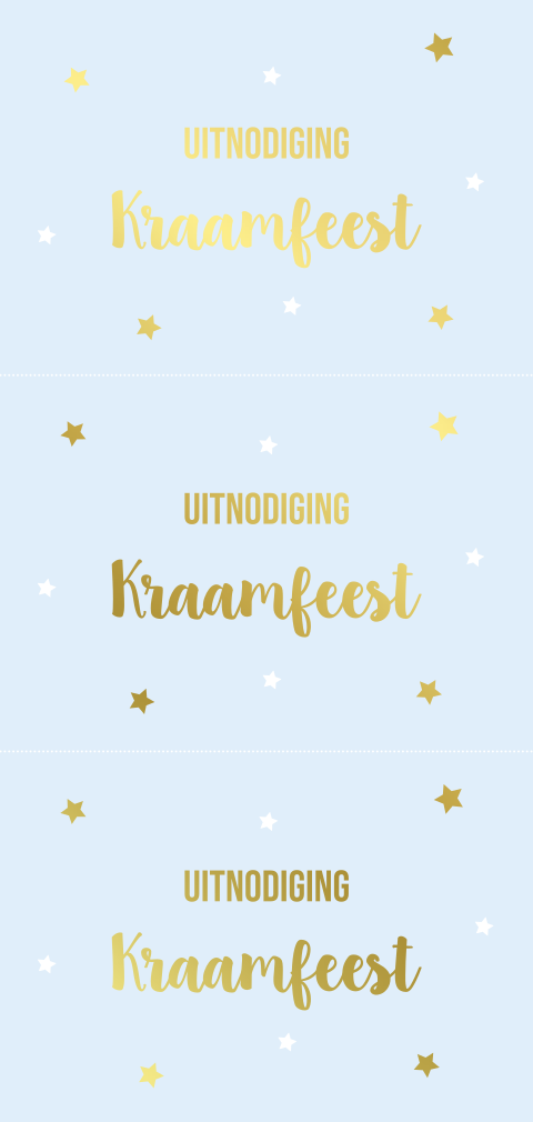 Kraamfeest uitnodiging kaartje met goudfolie 3 stuks