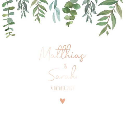 Trouwkaart botanisch bladeren watercolor rosefolie