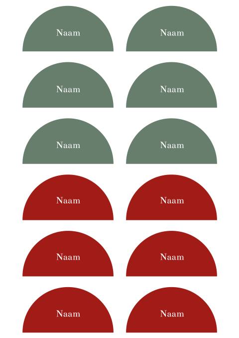Naamkaartjes bruiloft halve boog rood groen