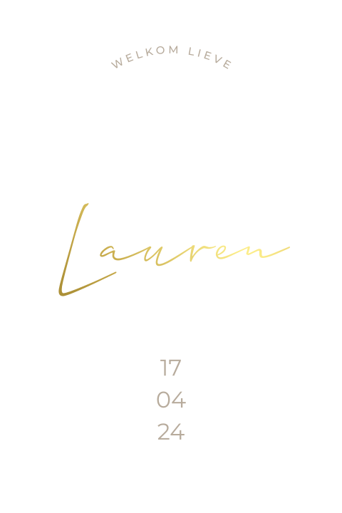 Geboortekaartje neutraal wit boogvorm goudfolie