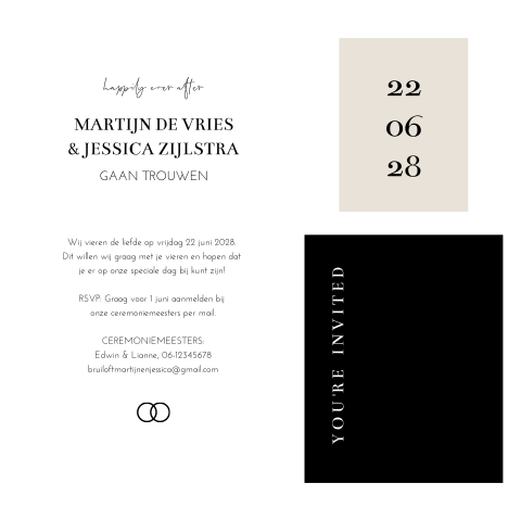 Trouwkaart stapelkaart modern zwart wit